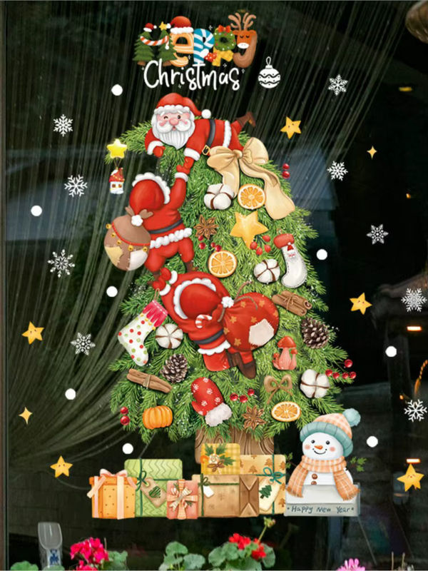 ZQNYCY Weihnachts Fenster Aufkleber mit Santa Claus, Weihnachtsbaum und Schneeflocken in Multicolor für Kinderzimmer und Home Dekoration - Bild 3