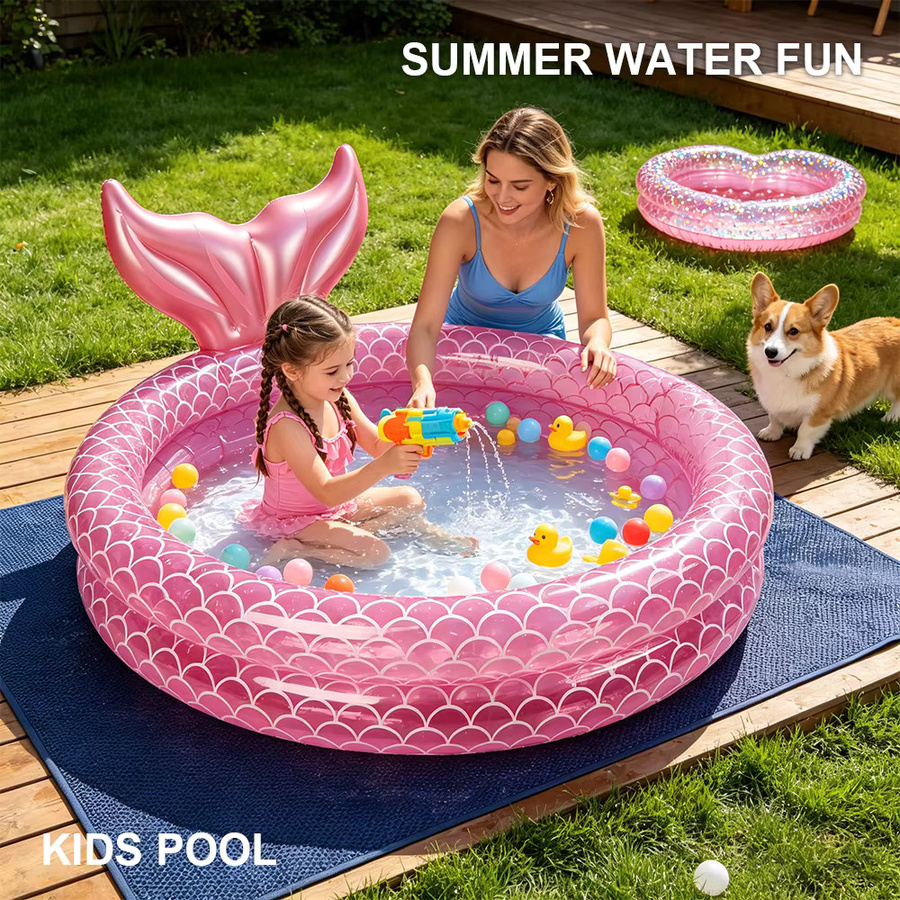 Wonflex Aufblasbarer Meerjungfrau Schwimmpool für Kinder in Rosa, Runder Wasserspielplatz und Bällebad für Drinnen und Draußen, Höhe: 35 cm, Durchmesser: 130 cm - Bild 2