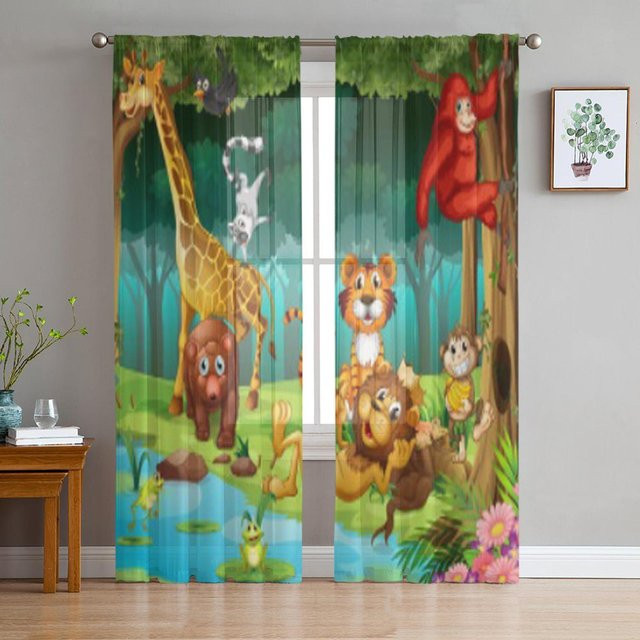 Super Six Tüllvorhang mit Waldtier-Motiv in Blau, transparent, B: 135 cm, H: 114 cm - Bild 1