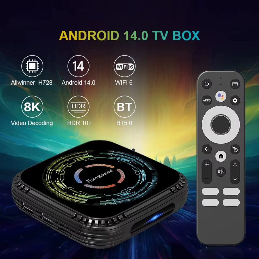 Transpeed Android 14 TV Box mit Allwinner H728 Octa-Core, 8K HDR10+, Dual WiFi6 und Bluetooth 5.0, Schwarz - Bild 2