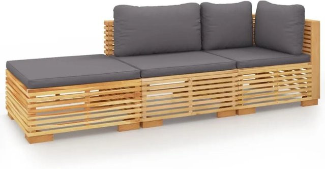 vidaXL 3-tlg Garten-Lounge-Set Modell 3 aus massivem Teakholz in L-Form mit dunkelgrauen Kissen - Bild 1