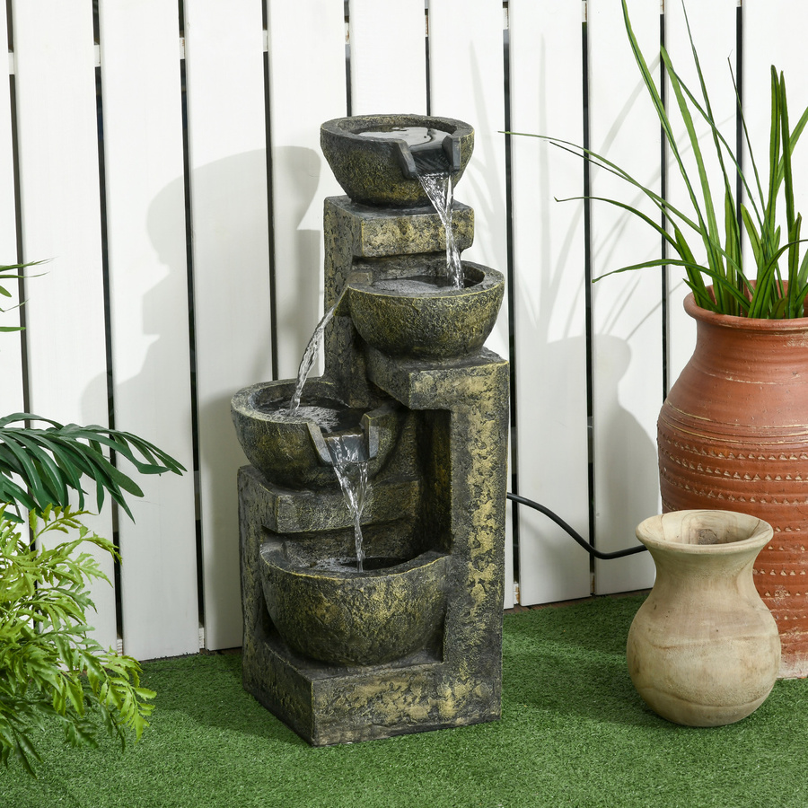 Outsunny Gartenbrunnen Springbrunnen aus Kunstharz in Schwarz mit 4 Stufen einstellbarer Strömung, H x B x T: 60 x 24 x 25 cm - Bild 3