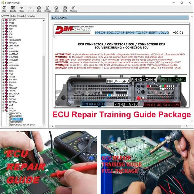 ECU-Reparatur-Trainingspaket mit EPROM-Testprogramm, Elektronikkomponenten, EDC-Datenblättern, Verkabelungs-PDFs und Software-Paket in Multicolor - Bild 1