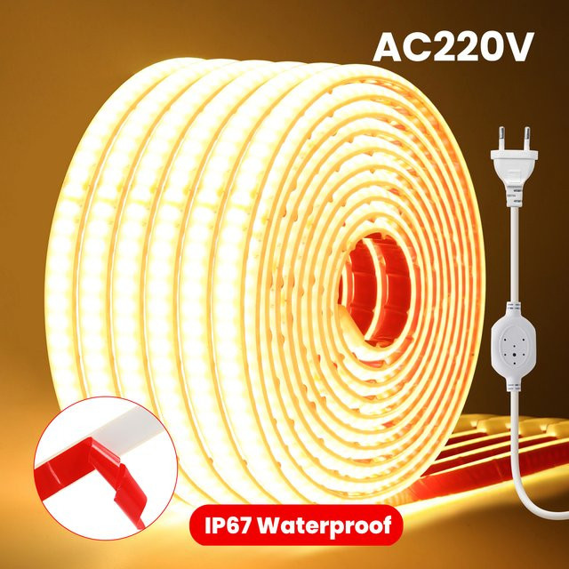 HEGEHE COB LED-Streifen wasserdicht in Weiß mit CCT-Funktion für moderne Heimdekoration, 220V AC - Bild 1