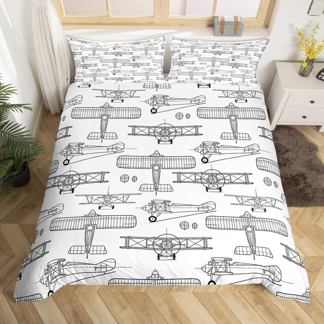 Bettwäscheset Your Warm Home mit Flugzeug-Motiv in Blau, Rot und Weiß, Bettbezug und Kissenbezug, B/H: 140 x 210 cm, Kissenbezug: 50 x 70 cm - Bild 1