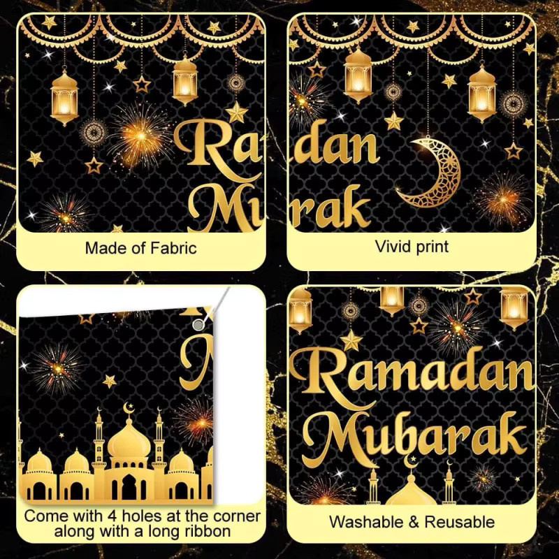 VIKAMA Ramadan Mubarak Banner als orientalische Party-Dekoration für Eid Al Fitr in Schwarz - Bild 4
