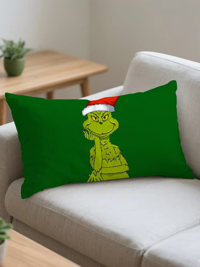 Grinch Kissenbezug in Grün, rechteckiger dekorativer Kissenbezug mit Motiv aus dem klassischen Film, Breite: 30 cm, Höhe: 30 cm - Bild 5