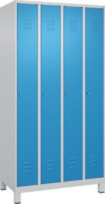 C+P Spind Classic PLUS Garderobenschrank mit 4 Abteilen, Stahlkonstruktion, Zylinderschloss und 3 Garderobenhaken, Farbe: Lichtgrau/Lichtblau, H x B x T: 195 x 100 x 50 cm - Bild 1