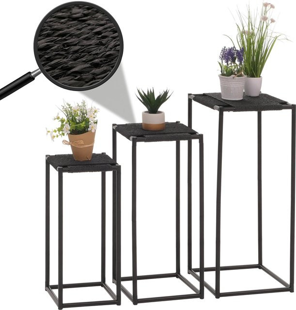 3er-Set MCW Blumentisch N70 stapelbar aus Metall und Papierseil in Anthrazit - Bild 3