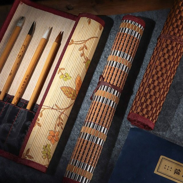 Tragbare Roll-Up Tasche aus Bambus für Malpinsel im chinesischen Stil, Mehrfarbig - Bild 1