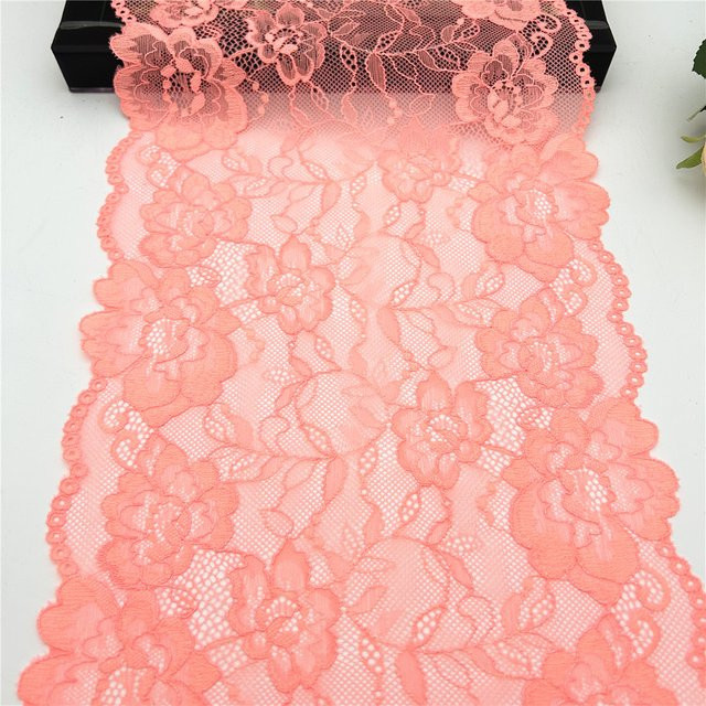 Vieruodis Elastische Spitzenborte in Orange und Pink für Hochzeitskleidung und DIY-Projekte, Breite: 23 cm - Bild 1
