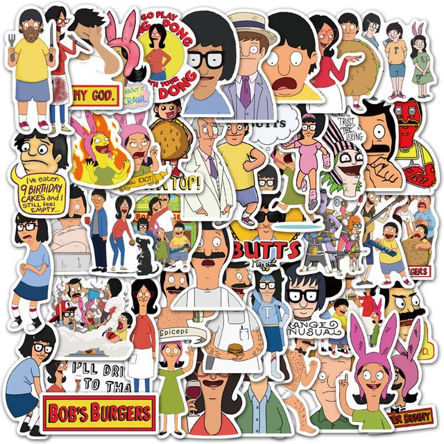 100 Stück Bobs Burgers Aufkleber, bunte Cartoon Animation Sticker für Laptop, Kühlschrank und Gepäck - Bild 1