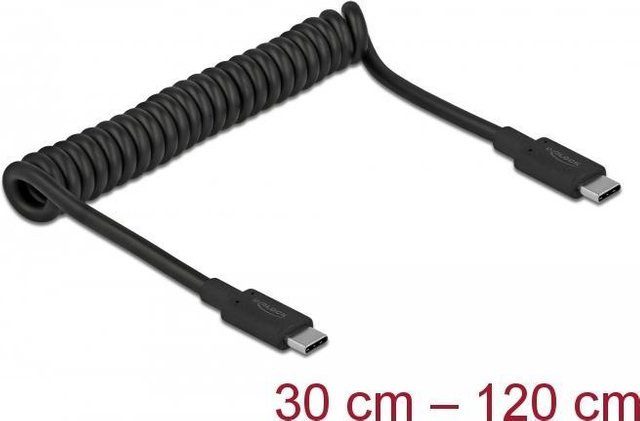 DeLOCK USB 3.1 Gen 2 Coiled Cable Type-C auf Type-C mit PD 3A E-Marker, Schwarz (85350) - Bild 1