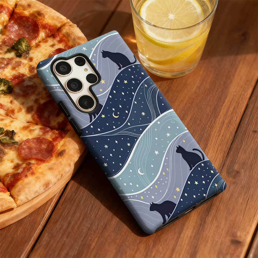 Stoßfeste Starry Night Cats Handyhülle für Samsung Galaxy S25 Ultra, S24 und S23 Ultra Plus in Blau mit doppellagiger Rückseite - Bild 5