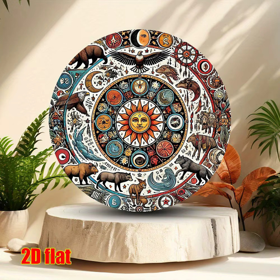 Potdemiel Medizin Wheel Totem Guide Retro-Metallbild aus Aluminium, kreisförmig, Mehrfarbig, Durchmesser: 20,3 cm - Bild 3
