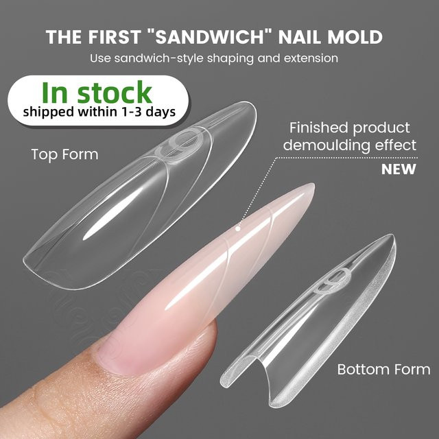 YOKEFELLOW Sandwich Dual Nail Forms, 240 Stück, Mandel, 15 Größen - Bild 1