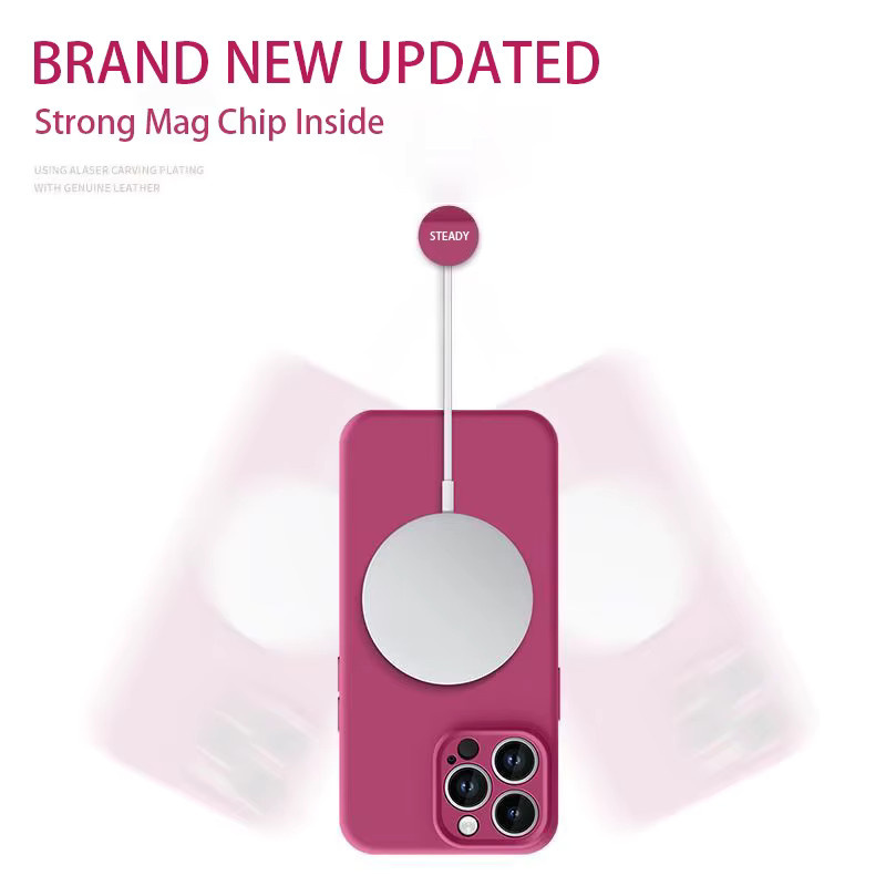 Fudusaidman Magnetische Flüssigsilikonhülle mit Linsenschutz für iPhone 17 Air 16 16E 15 14 13 Pro Max Plus kompatibel mit MagSafe in Grün und Pink - Bild 1