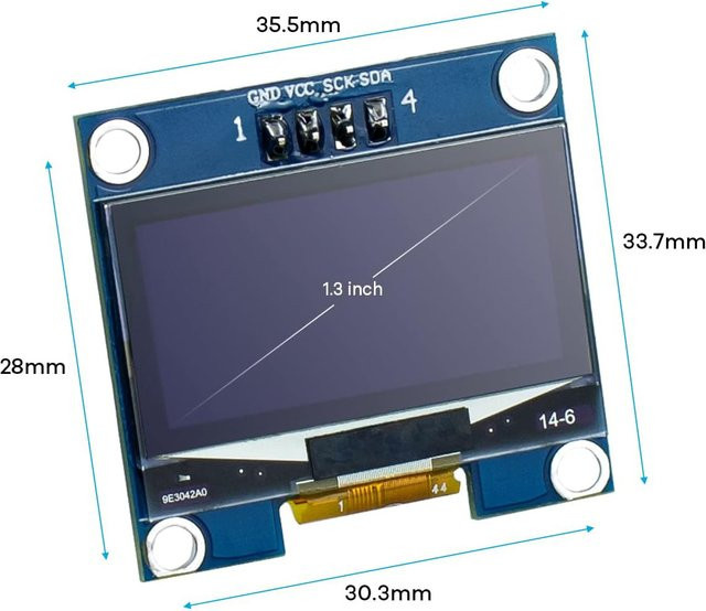 AOKIN 1,3-Zoll OLED-Anzeigemodul mit 128 x 64 Pixeln, I2C IIC Schnittstelle, CH1116 Treiber, selbstleuchtendes Display in Blau oder Weiß für Arduino und Raspberry Pi - Bild 1