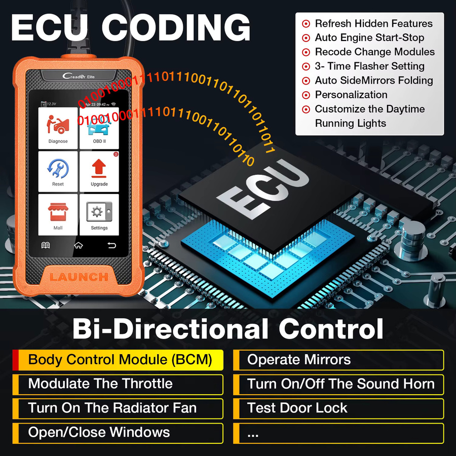 Launch x431 Creader Elite OBD2 Diagnosegerät mit TPMS 31 Reset-Funktion und Online-Codierung in Orange - Bild 2