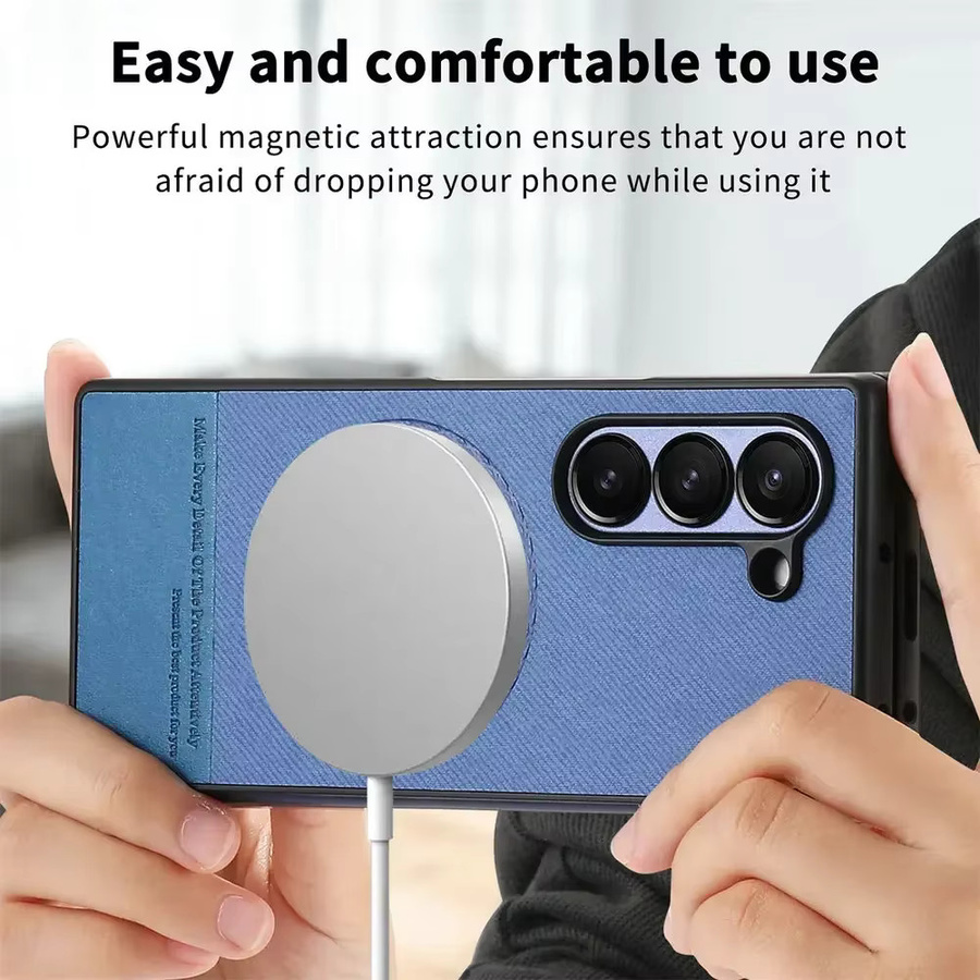 Magnetische Lederhülle für Samsung Galaxy Z Fold (kompatibel mit Z Fold 8 7 6 5 4 3) in Grau mit MagSafe für kabelloses Laden und stoßfesten Schutz - Bild 1