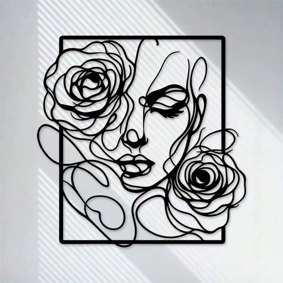 HELLOYOUNG Wanddekoration aus schwarzem Metall mit floralem Frauen-Linienkunst-Motiv und Rosen im modernen Design - Bild 5