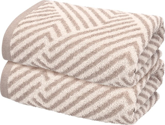 LIVARNO Frottier-Handtücher 2er-Set aus Baumwolle, gemustert, beige/schwarz/multicolour, B: 50 cm, L: 100 cm - Bild 1