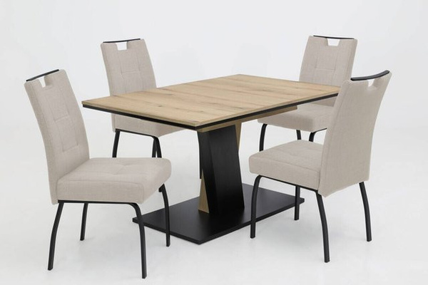 Hela Essgruppe Ebro in Schwarz mit ausziehbarem Tisch und Stühlen aus Holzwerkstoff und Microfaser, B/H/T: 180 x 76 x 90 cm