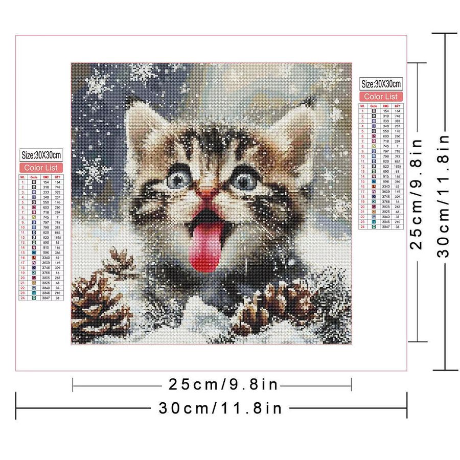AZQSD 5D Diamantgemälde Set mit verschneitem Kätzchen in Winterszene, DIY Kunsthandwerk mit runden Diamanten und Leinwand, B/H: 20 x 20 cm - Bild 2