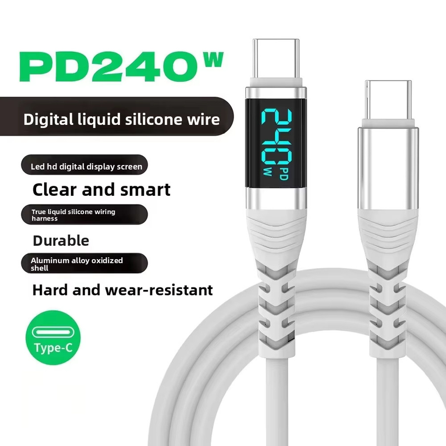 VBNM Silikon USB-C zu Typ-C Schnellladekabel mit Digital-Display, 240W, Weiß - Bild 6