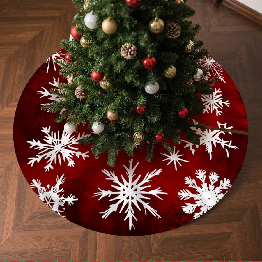 VIKAMA Weihnachtsbaumrock mit rotem und weißem Schneeflockenmuster aus strapazierfähigem Polyester - Bild 3