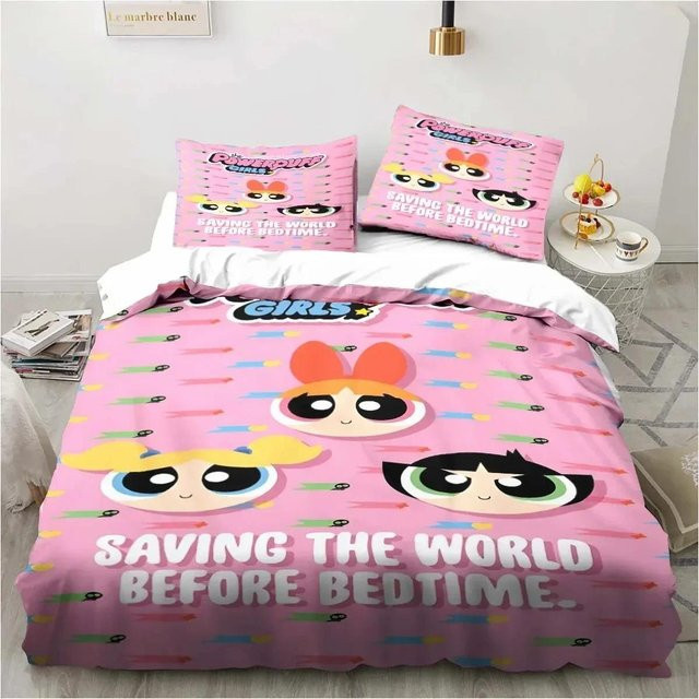 Jinmeige Powerpuff Girls Bettwäsche-Set mit Bettbezug und Kissenbezug, Pink, B/H: 135 x 200 cm - Bild 1