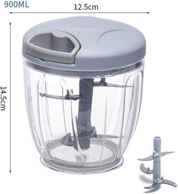 Manueller Knoblauch-Chopper und Gemüseschneider mit Drehfunktion, Küchen-Gadget aus Kunststoff und Edelstahl, erhältlich in 500 ml oder 900 ml, Farben: Blau, Pink, Grün oder Grau - Bild 1