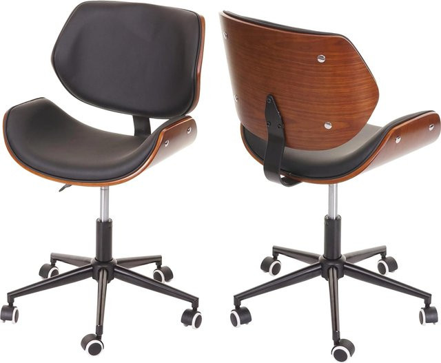 MCW Bürostuhl G25 Retro Drehstuhl aus Bugholz und Kunstleder in Schwarz-Braun - Bild 1