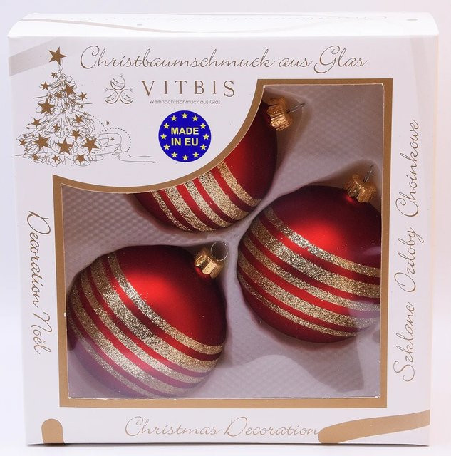 Vitbis Glas-Weihnachtskugeln 3-teilig in Rot-Matt mit Ø 8 cm Durchmesser - Bild 1