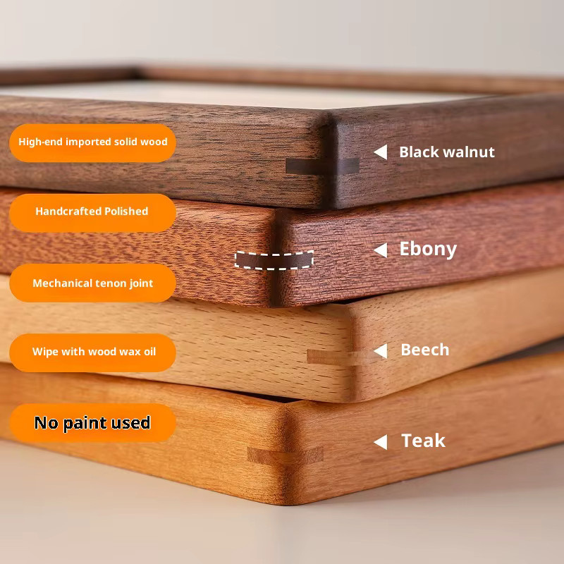 ANGDUO Bilderrahmen aus massivem Holz, quadratisch, Schwarz und Braun, mit abgerundeten Ecken - Bild 2
