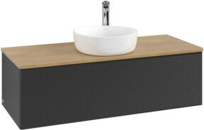 V&B Waschtischunterschrank Antao mit Frontstruktur in Eiche Honig Braun lackiert, B/T/H: 120 x 50 x 50 cm - Bild 1