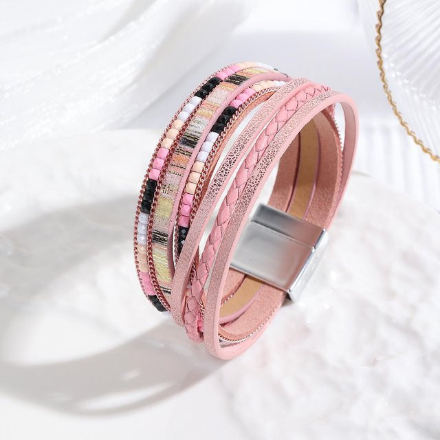 Mehrschichtiges Lederarmband, Vintage, Bunt, Unisex - Bild 1