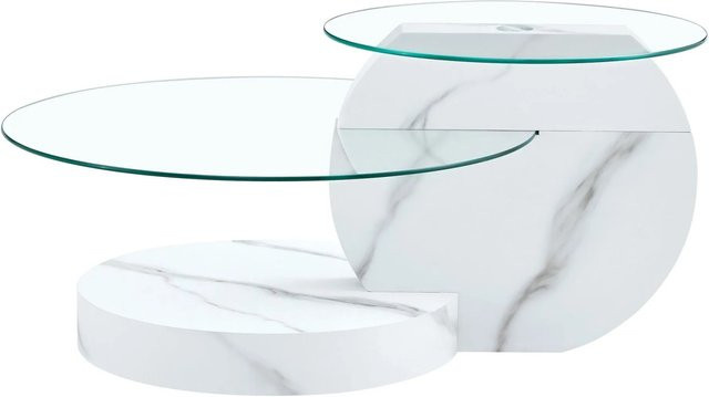okwish Couchtisch mit Glasplatte und zwei Ebenen in Weiß für dein Wohnzimmer, B/T/H: 90 x 70 x 44 cm - Bild 1