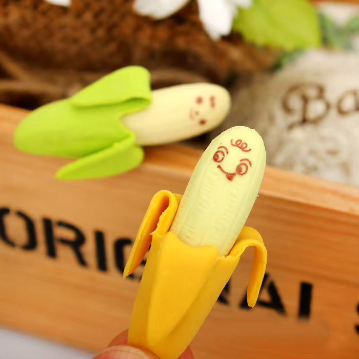 10 Stück bananenförmige Radiergummis in Gelb mit Cartoon-Design für die Schule - Bild 2