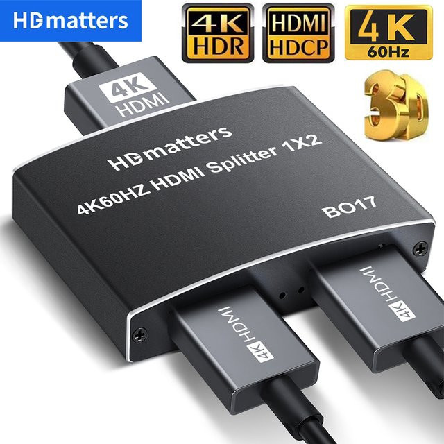 HDmatters HDMI-Splitter 4K 60Hz/30Hz HDMI 2.0 Adapter in Schwarz für PS5, Xbox, PC und HDTV - Bild 1