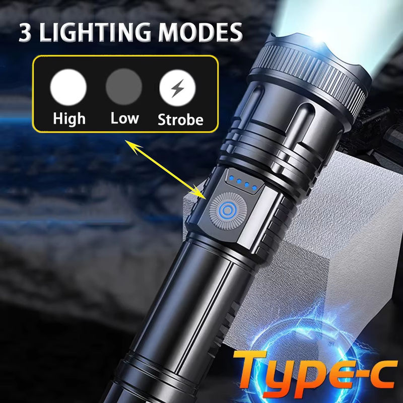 XIWANGFIRE LED Camping Taschenlampe mit 500 Lumen, 3 Lichtmodi, wasserdicht und wiederaufladbar, Schwarz - Bild 3