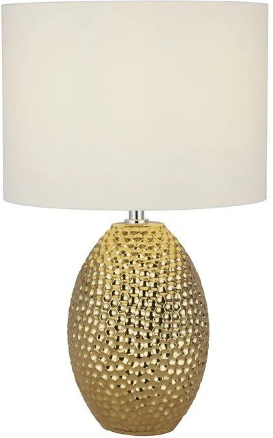 Moderne Tischlampe von Licht-Erlebnisse aus Keramik und Stoff in Gold und Creme-Weiß, Höhe: 45 cm - Bild 1