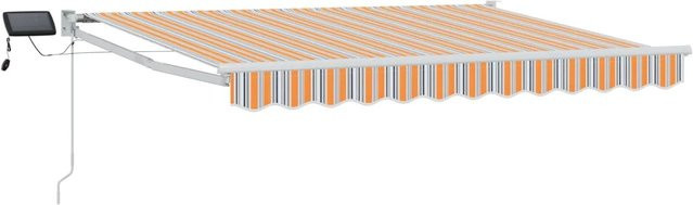 vidaXL Manuelle Gelenkarmmarkise mit LED-Beleuchtung in Blau und Orange, B: 350 cm, T: 250 cm - Bild 1