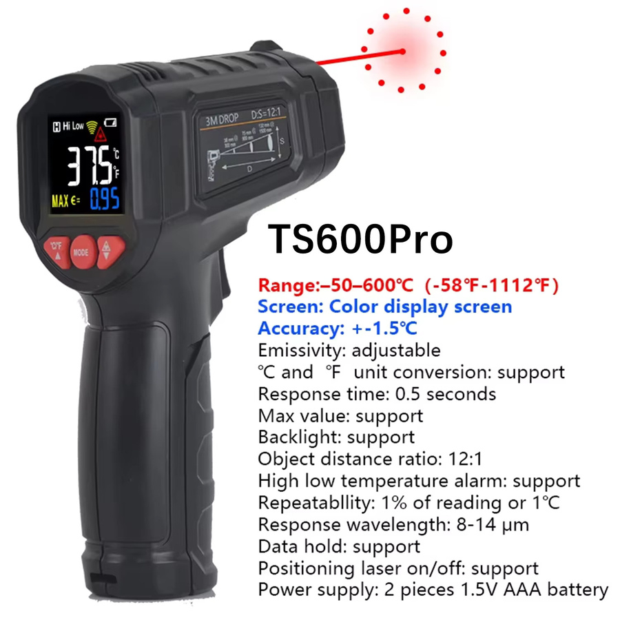 Mestek Digitales Infrarot-Thermometer Blau - Berührungsloses Laser-Temperaturmessgerät mit Pyrometer und Hygrometer für Messbereiche von -50 bis 800 Grad - Bild 7