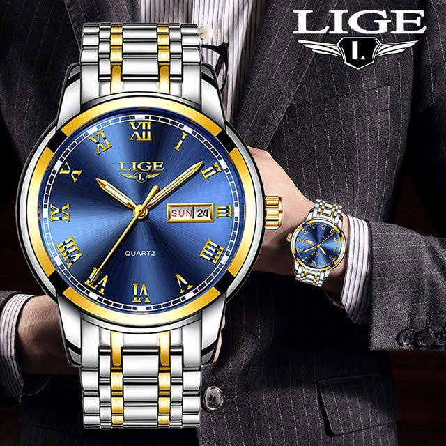 LIGE Armbanduhr Edelstahl, Quarz, Blau, Herren - Bild 1