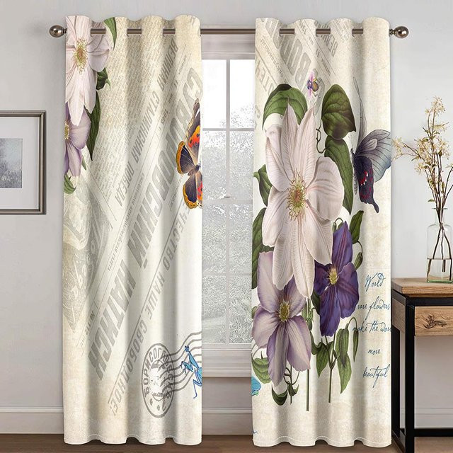 A Family Of Home Textiles Sonnenschutzvorhang mit Blumen- und Blättermuster im Retro-Stil, halbtransparent, Mehrfarbig, Breite: 100 cm, Höhe: 160 cm - Bild 1