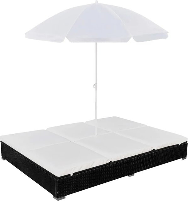 vidaXL Outdoor-Loungebett aus PE-Rattan mit Sonnenschirm und pulverbeschichtetem Stahlrahmen in Schwarz, B/T/H: 197 x 140 x 190 cm - Bild 1