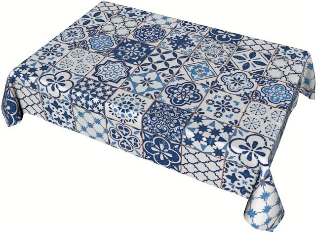 Tischdecke von JMG Household Supplies mit blau-weißem Azulejos-Blumendekor aus Polyester, B/B: 145 x 200 cm - Bild 1