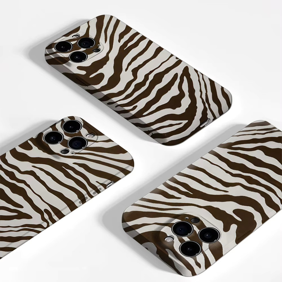 Handyhülle mit Zebrastreifen-Design in Braun und Weiß für Apple iPhone 17 16 15 14 13 12 Pro Max Plus mit doppelschichtiger Rückseite - Bild 3