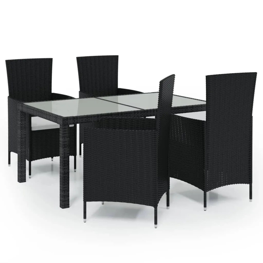 vidaXL 5-tlg Garten-Essgruppe aus Poly Rattan mit Auflagen in Schwarz - Bild 2